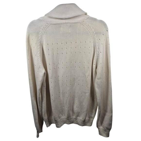 Micah Cohen Sweater Mens M Ivory Wool Knit Cardigan Long Sleeve V Neck Pockets - Picture 2 of 8